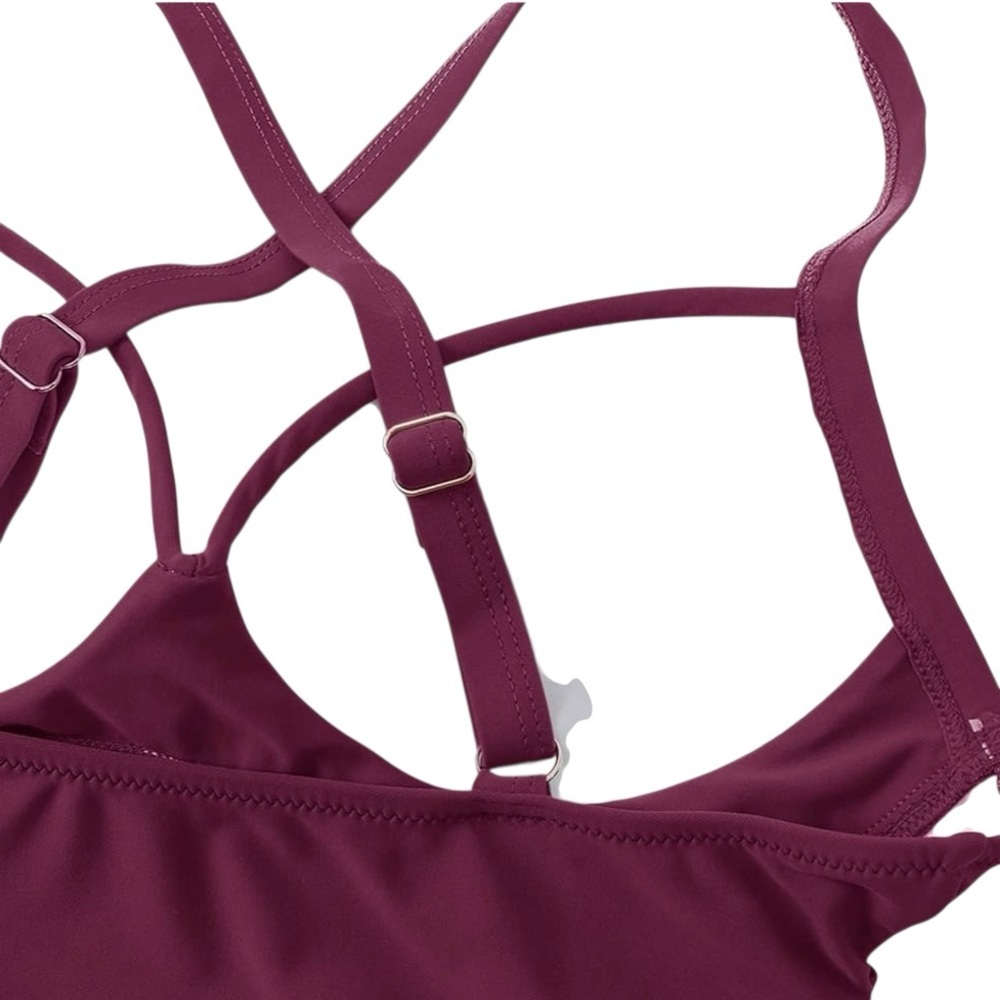 Suuksess Slimming Retro Cut out One Piece Swimsuit in Wine - Picture 12 of 13
